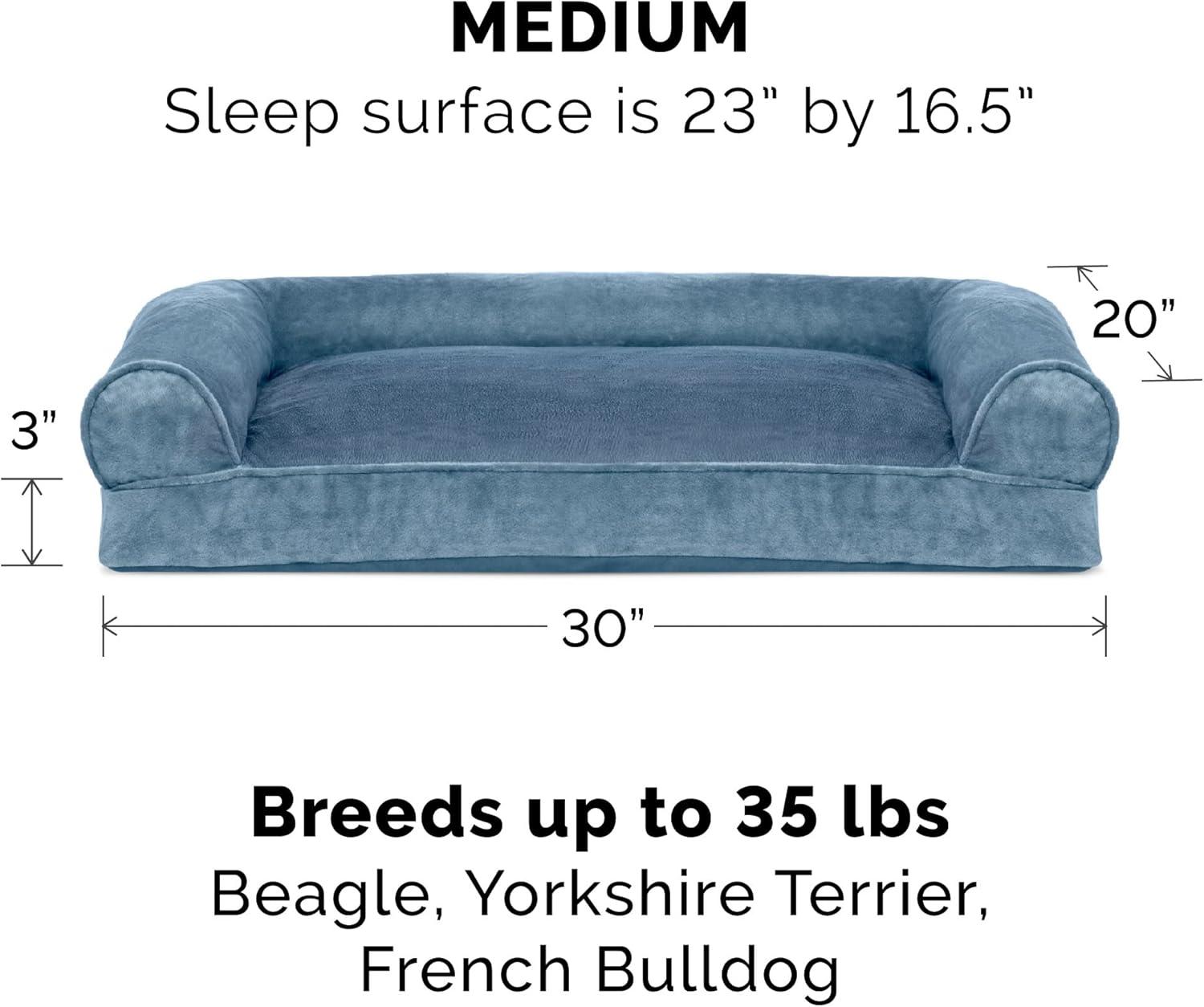 imageFurhaven Pillow Dog Bed for Large Dogs w Removable Bolsters ampamp Washable Cover Faux Fur ampamp Velvet Sofa Dark Sage JumboXLSofa Faux Fur Velvet Harbor Blue
