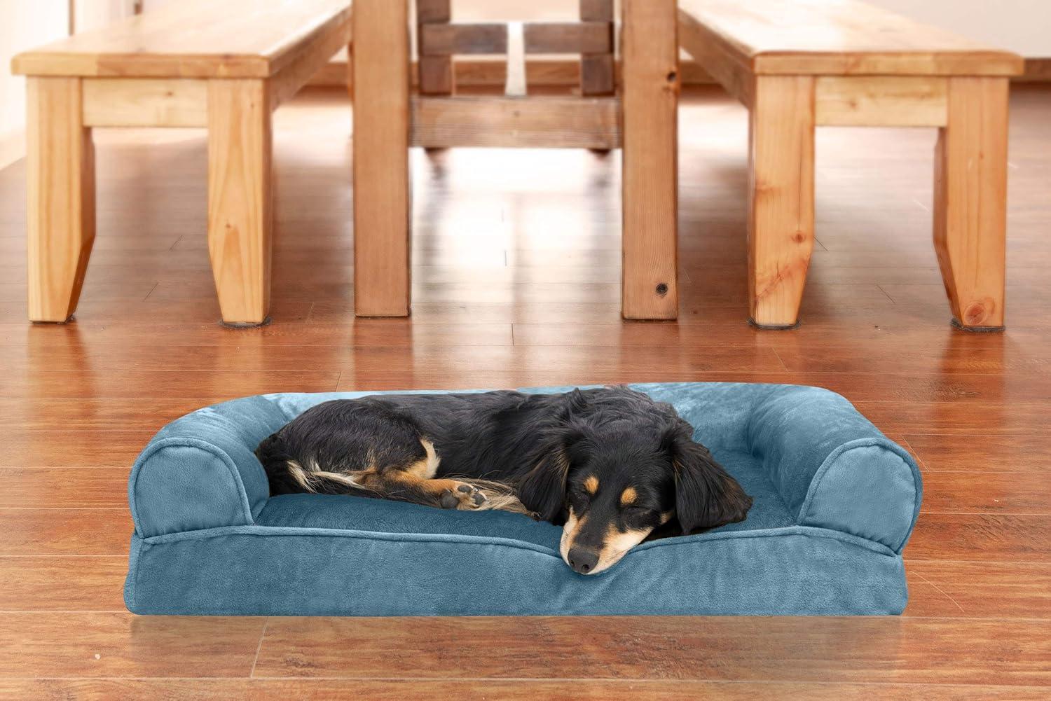 imageFurhaven Pillow Dog Bed for Large Dogs w Removable Bolsters ampamp Washable Cover Faux Fur ampamp Velvet Sofa Dark Sage JumboXLSofa Faux Fur Velvet Harbor Blue