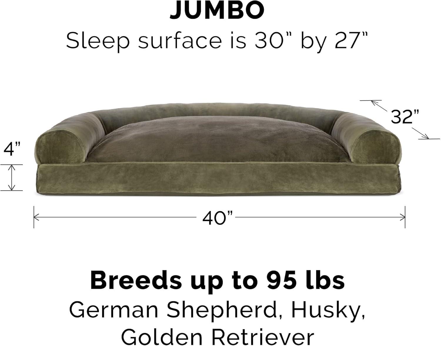 imageFurhaven Pillow Dog Bed for Large Dogs w Removable Bolsters ampamp Washable Cover Faux Fur ampamp Velvet Sofa Dark Sage JumboXLSofa Faux Fur Velvet Dark Sage