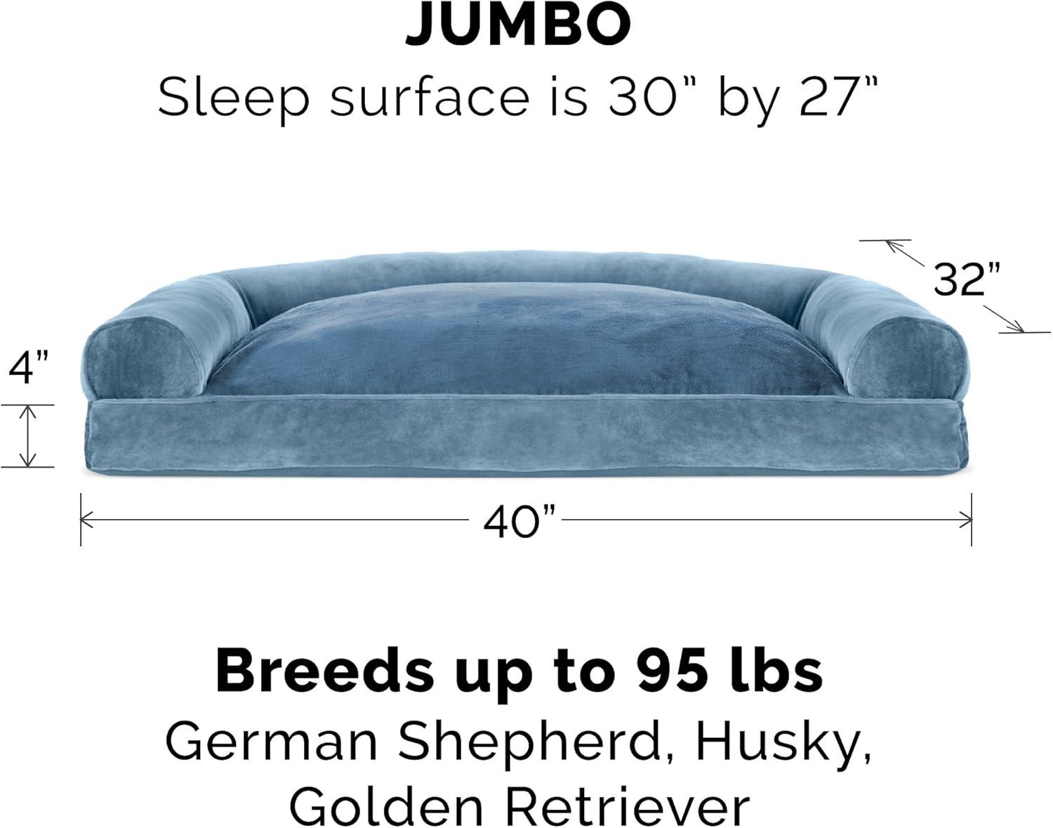 imageFurhaven Pillow Dog Bed for Large Dogs w Removable Bolsters ampamp Washable Cover Faux Fur ampamp Velvet Sofa Dark Sage JumboXLSofa Faux Fur Velvet Harbor Blue