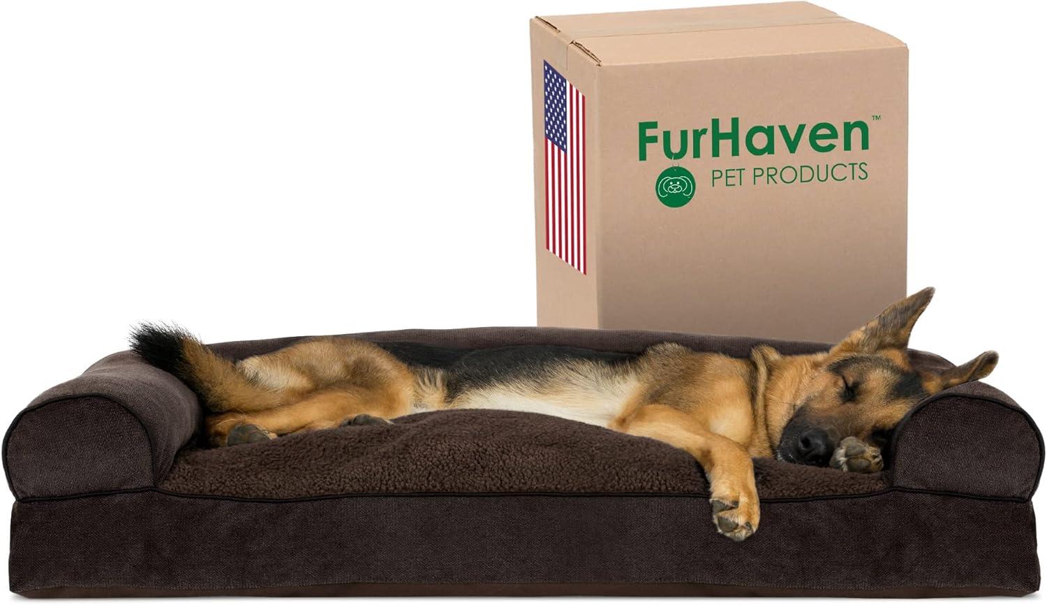 imageFurhaven Pillow Dog Bed for Large Dogs w Removable Bolsters ampamp Washable Cover Faux Fur ampamp Velvet Sofa Dark Sage JumboXLSofa Sherpa Chenille Coffee