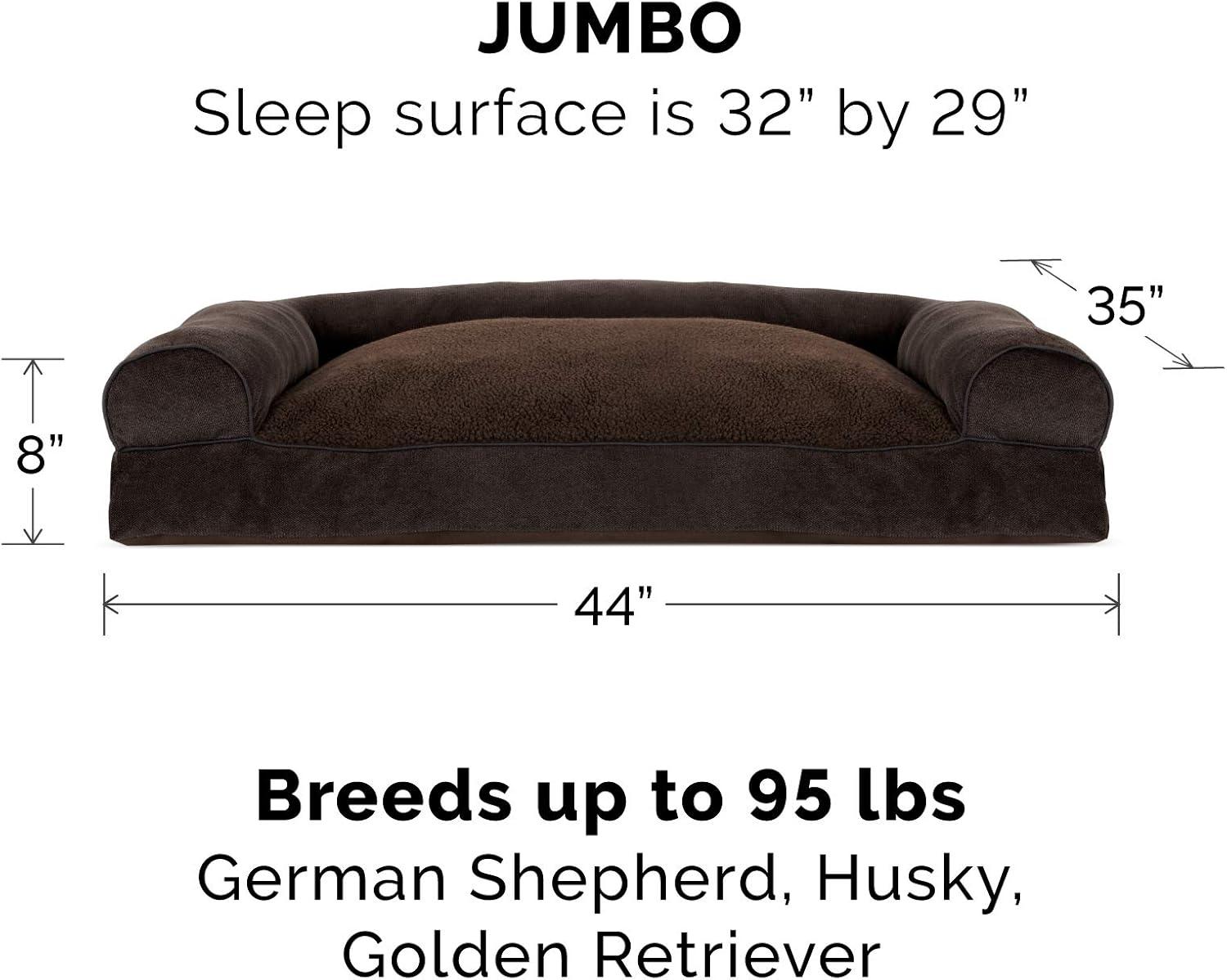 imageFurhaven Pillow Dog Bed for Large Dogs w Removable Bolsters ampamp Washable Cover Faux Fur ampamp Velvet Sofa Dark Sage JumboXLSofa Sherpa Chenille Coffee