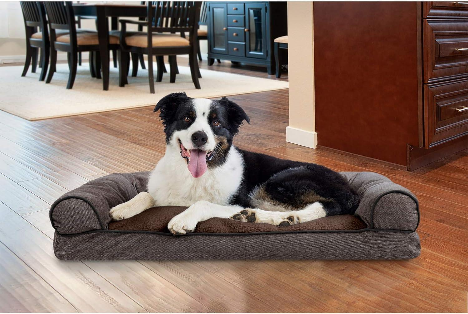 imageFurhaven Pillow Dog Bed for Large Dogs w Removable Bolsters ampamp Washable Cover Faux Fur ampamp Velvet Sofa Dark Sage JumboXLSofa Sherpa Chenille Coffee