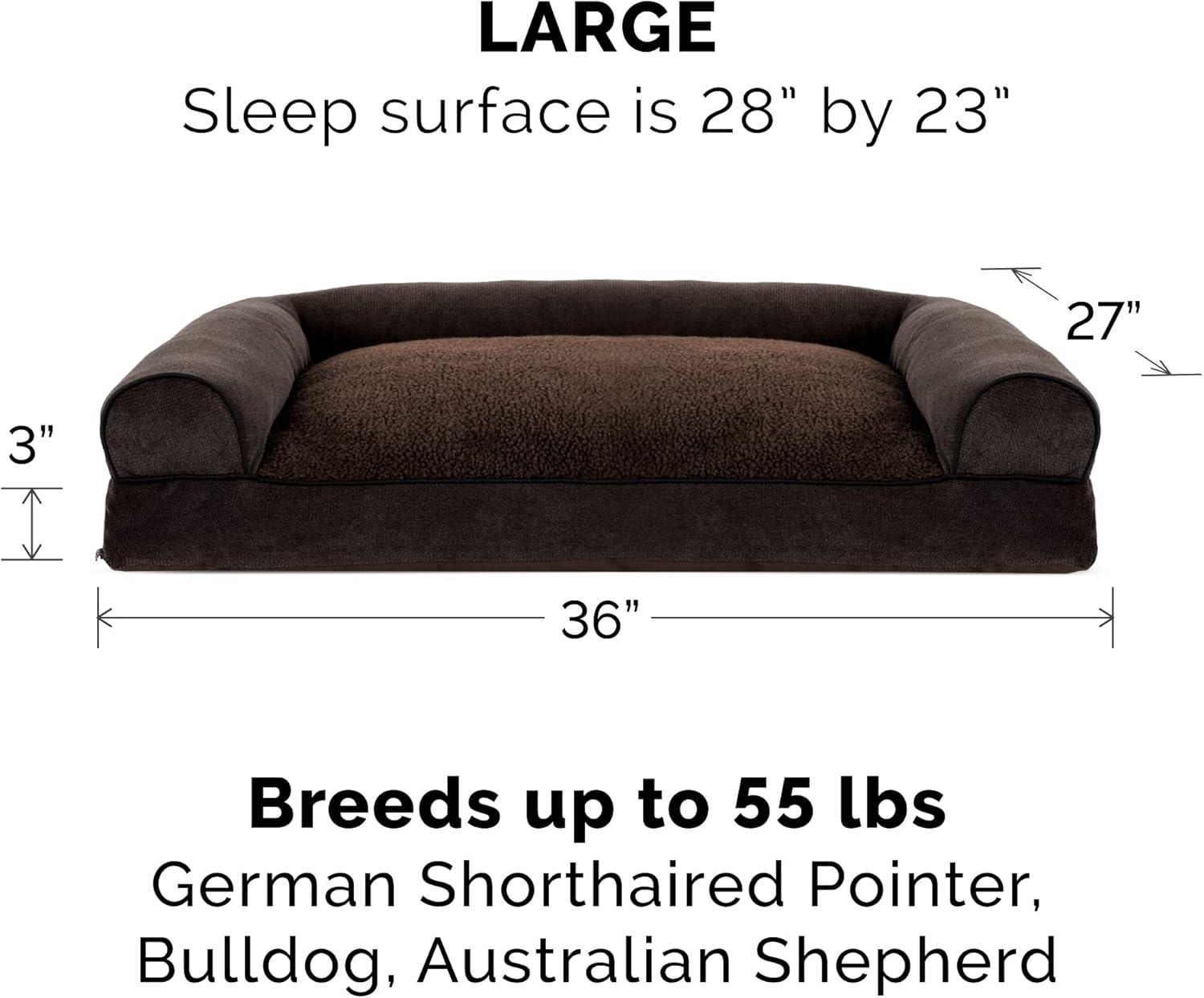 imageFurhaven Pillow Dog Bed for Large Dogs w Removable Bolsters ampamp Washable Cover Faux Fur ampamp Velvet Sofa Dark Sage JumboXLSofa Sherpa Chenille Coffee