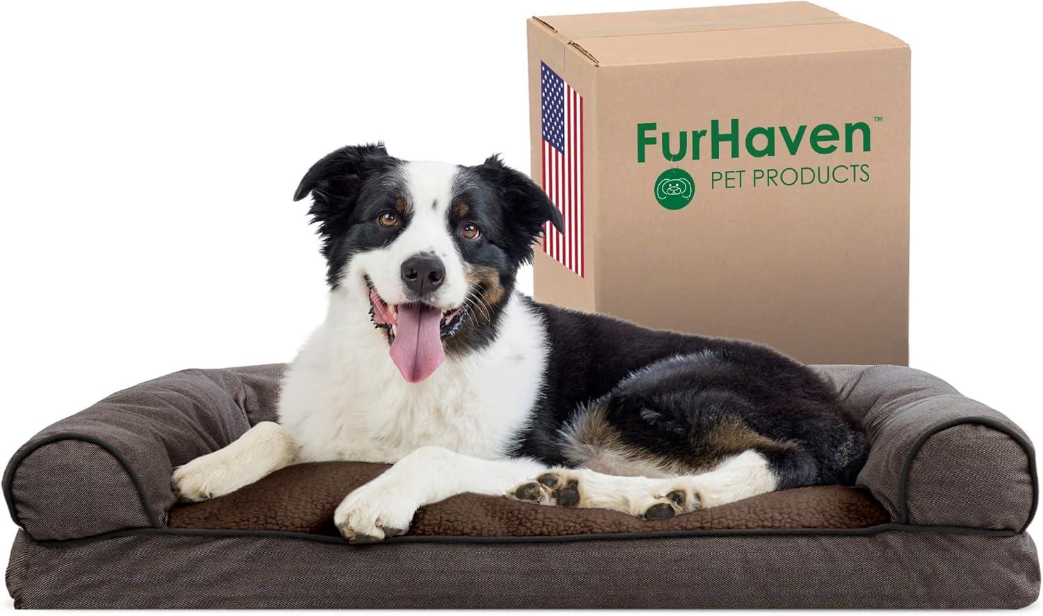 imageFurhaven Pillow Dog Bed for Large Dogs w Removable Bolsters ampamp Washable Cover Faux Fur ampamp Velvet Sofa Dark Sage JumboXLSofa Sherpa Chenille Coffee