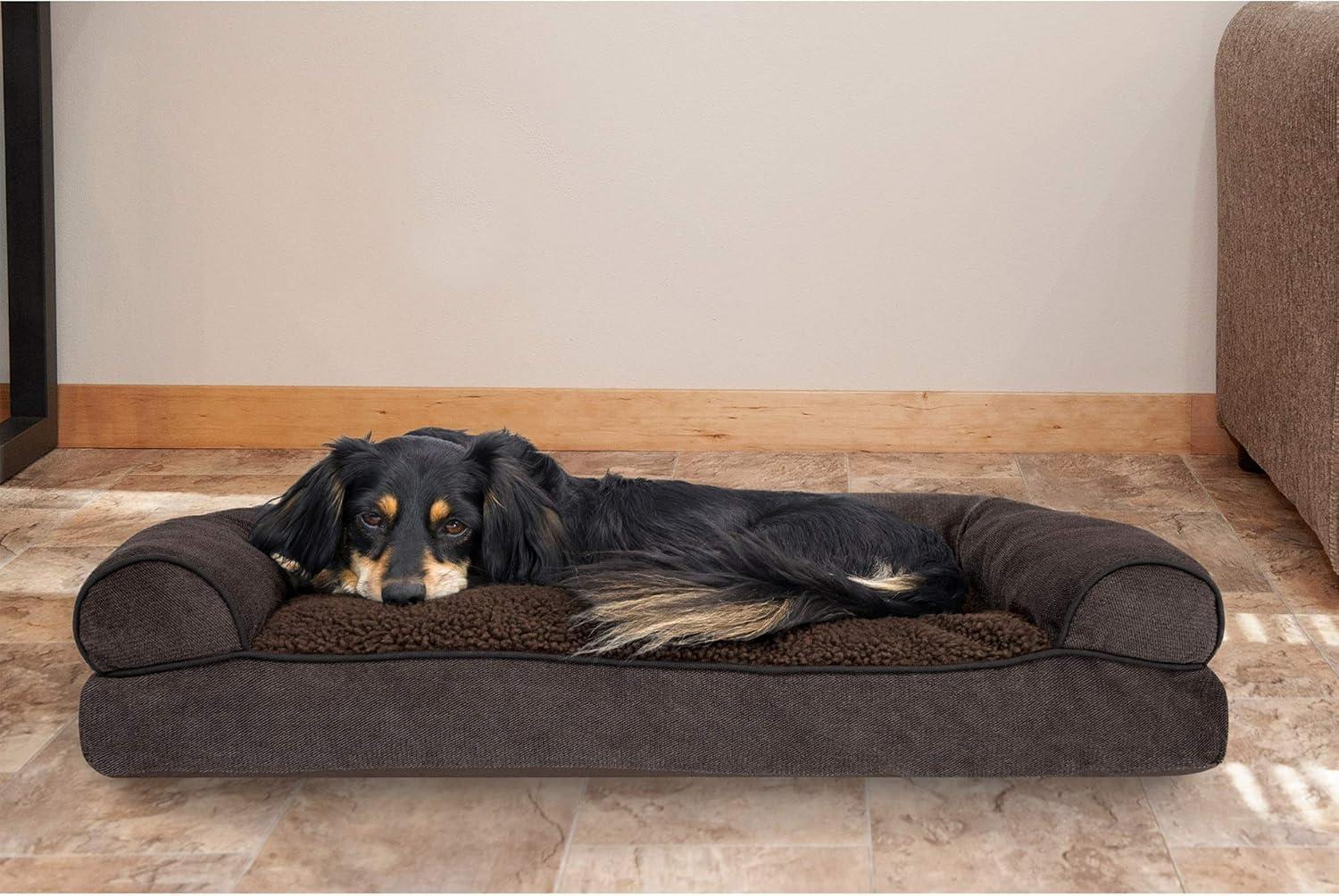 imageFurhaven Pillow Dog Bed for Large Dogs w Removable Bolsters ampamp Washable Cover Faux Fur ampamp Velvet Sofa Dark Sage JumboXLSofa Sherpa Chenille Coffee