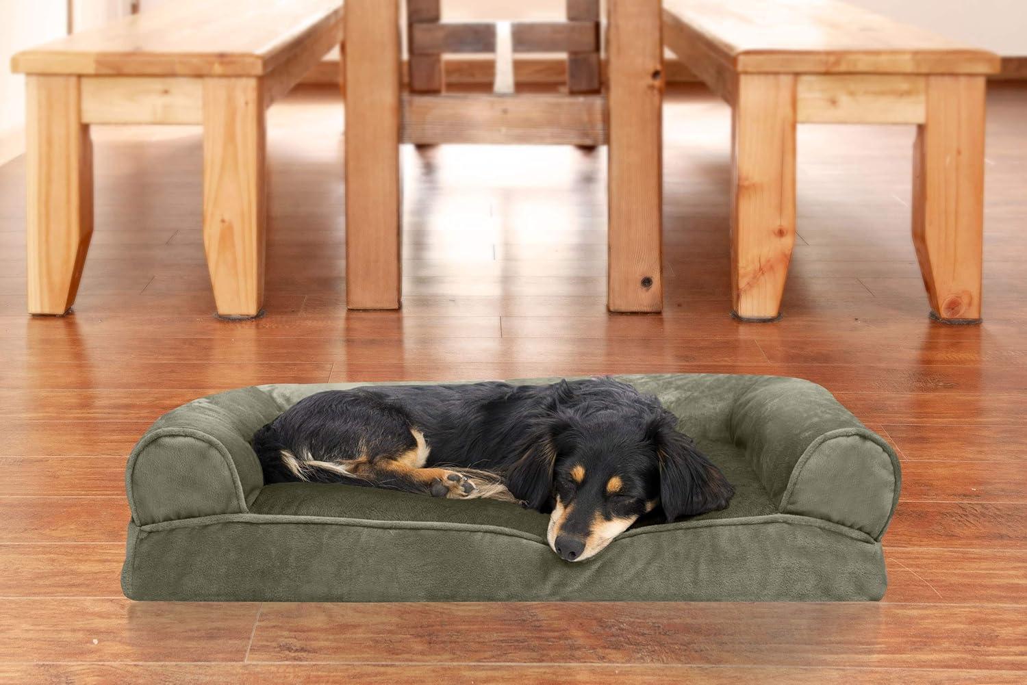 imageFurhaven Pillow Dog Bed for Large Dogs w Removable Bolsters ampamp Washable Cover Faux Fur ampamp Velvet Sofa Dark Sage JumboXLVelvet Dark Sage