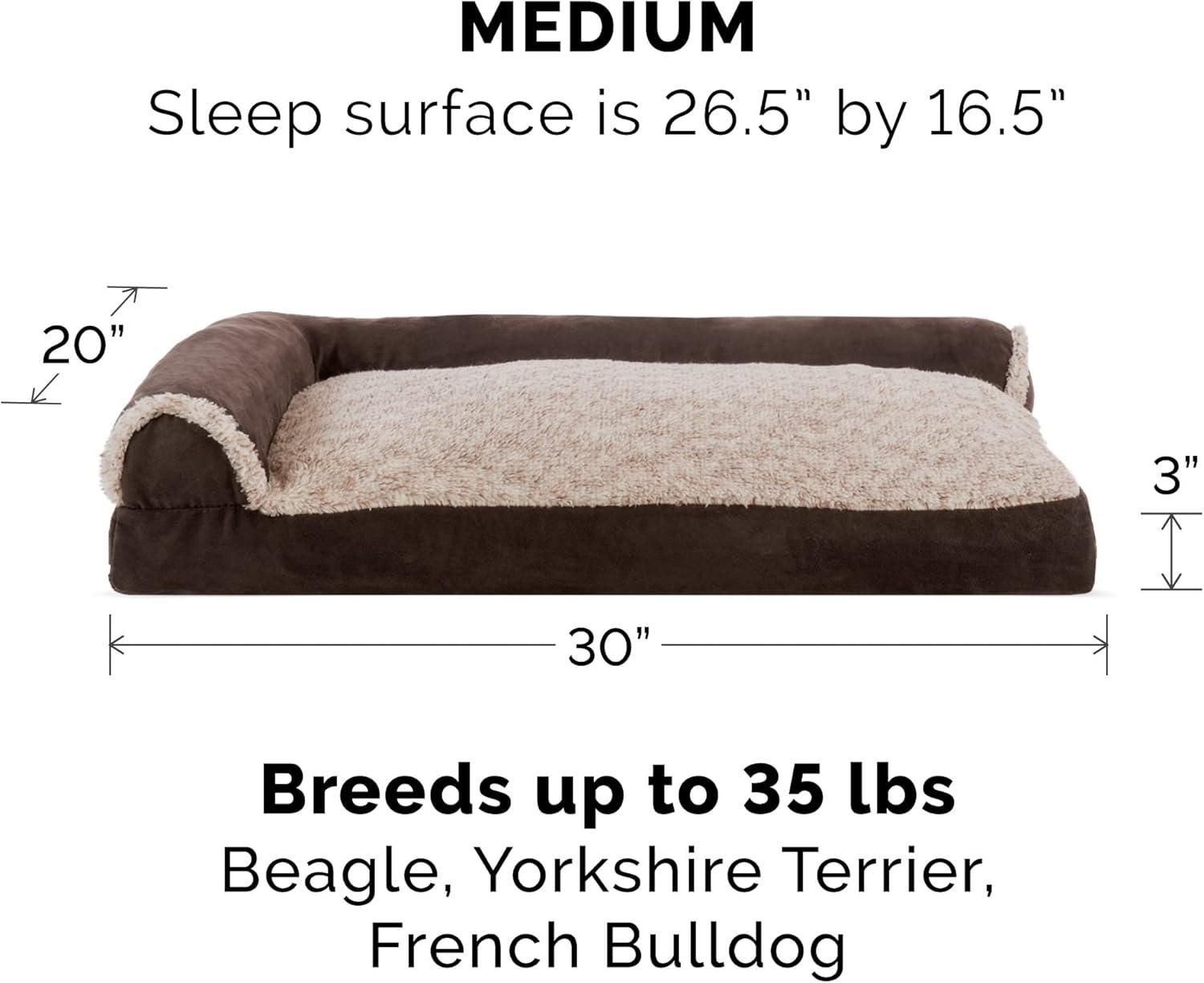 imageFurhaven Pillow Dog Bed for MediumSmall Dogs w Removable Bolsters ampamp Washable Cover TwoTone Plush Faux Fur ampamp Suede L Shaped Chaise Dark Sage MediumEspresso