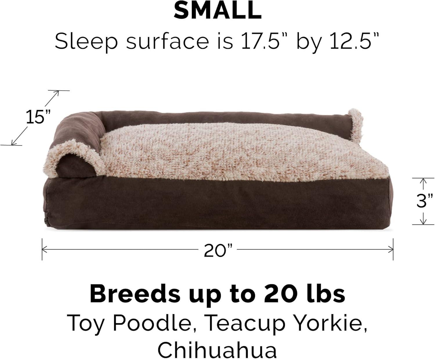 imageFurhaven Pillow Dog Bed for MediumSmall Dogs w Removable Bolsters ampamp Washable Cover TwoTone Plush Faux Fur ampamp Suede L Shaped Chaise Dark Sage MediumEspresso