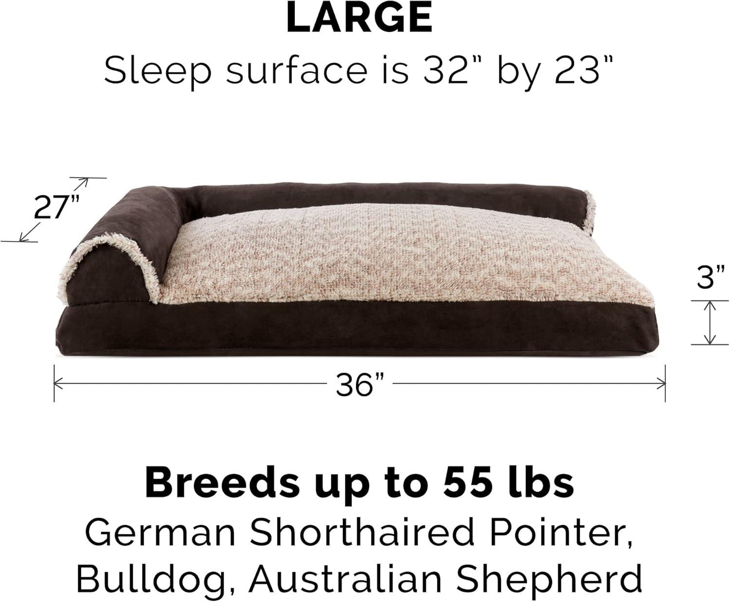 imageFurhaven Pillow Dog Bed for MediumSmall Dogs w Removable Bolsters ampamp Washable Cover TwoTone Plush Faux Fur ampamp Suede L Shaped Chaise Dark Sage MediumEspresso