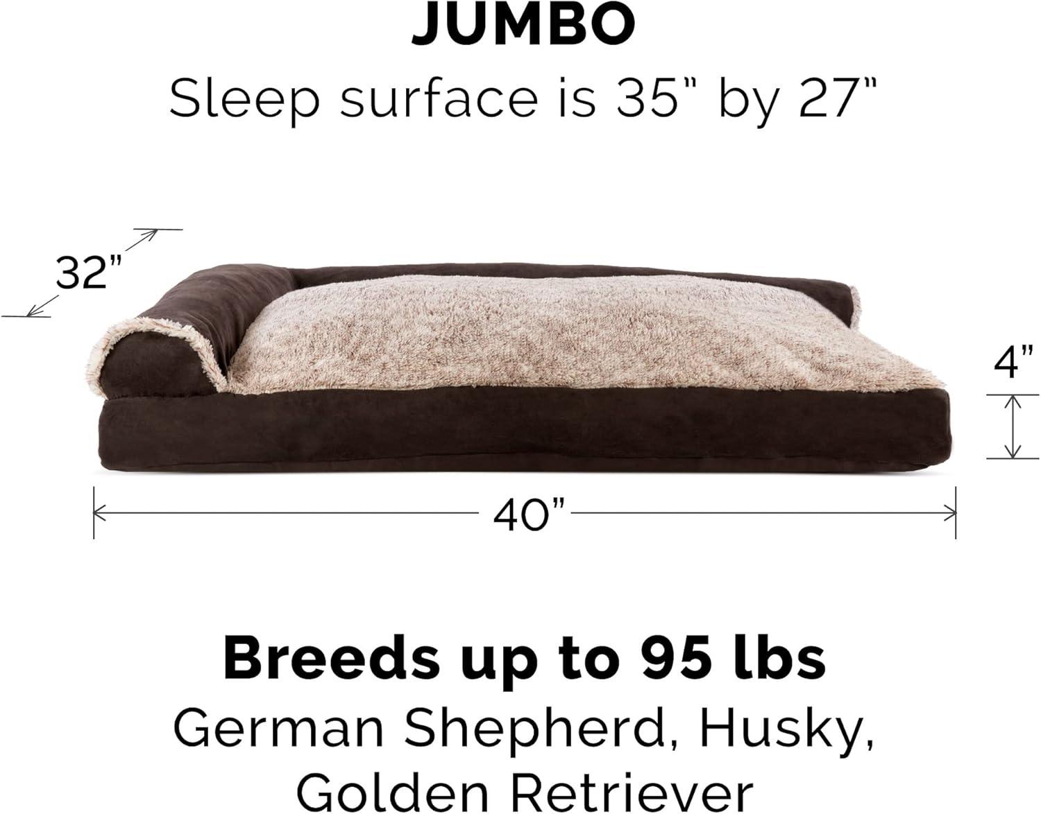 imageFurhaven Pillow Dog Bed for MediumSmall Dogs w Removable Bolsters ampamp Washable Cover TwoTone Plush Faux Fur ampamp Suede L Shaped Chaise Dark Sage MediumEspresso