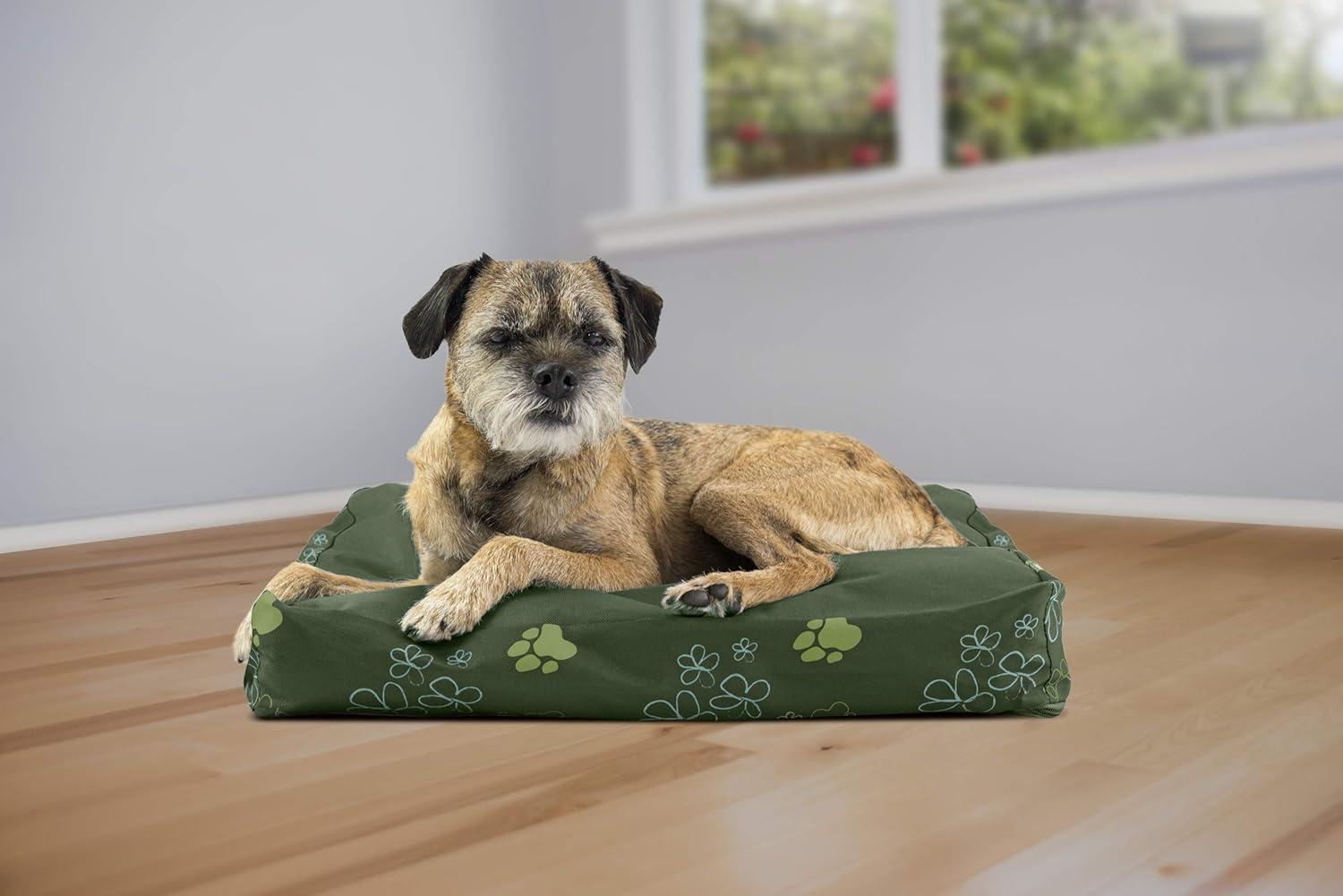 imageFurhaven Pillow Dog Bed for MediumSmall Dogs w Removable Washable Cover Ultra Plush Faux Fur ampamp Suede Mattress Cream MediumGarden Jungle Green