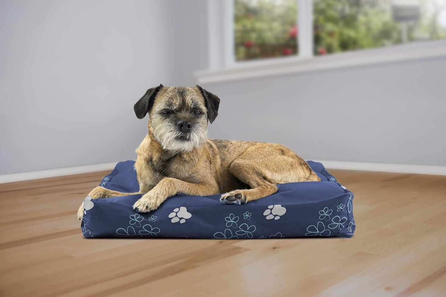 imageFurhaven Pillow Dog Bed for MediumSmall Dogs w Removable Washable Cover Ultra Plush Faux Fur ampamp Suede Mattress Cream MediumGarden Lapis Blue