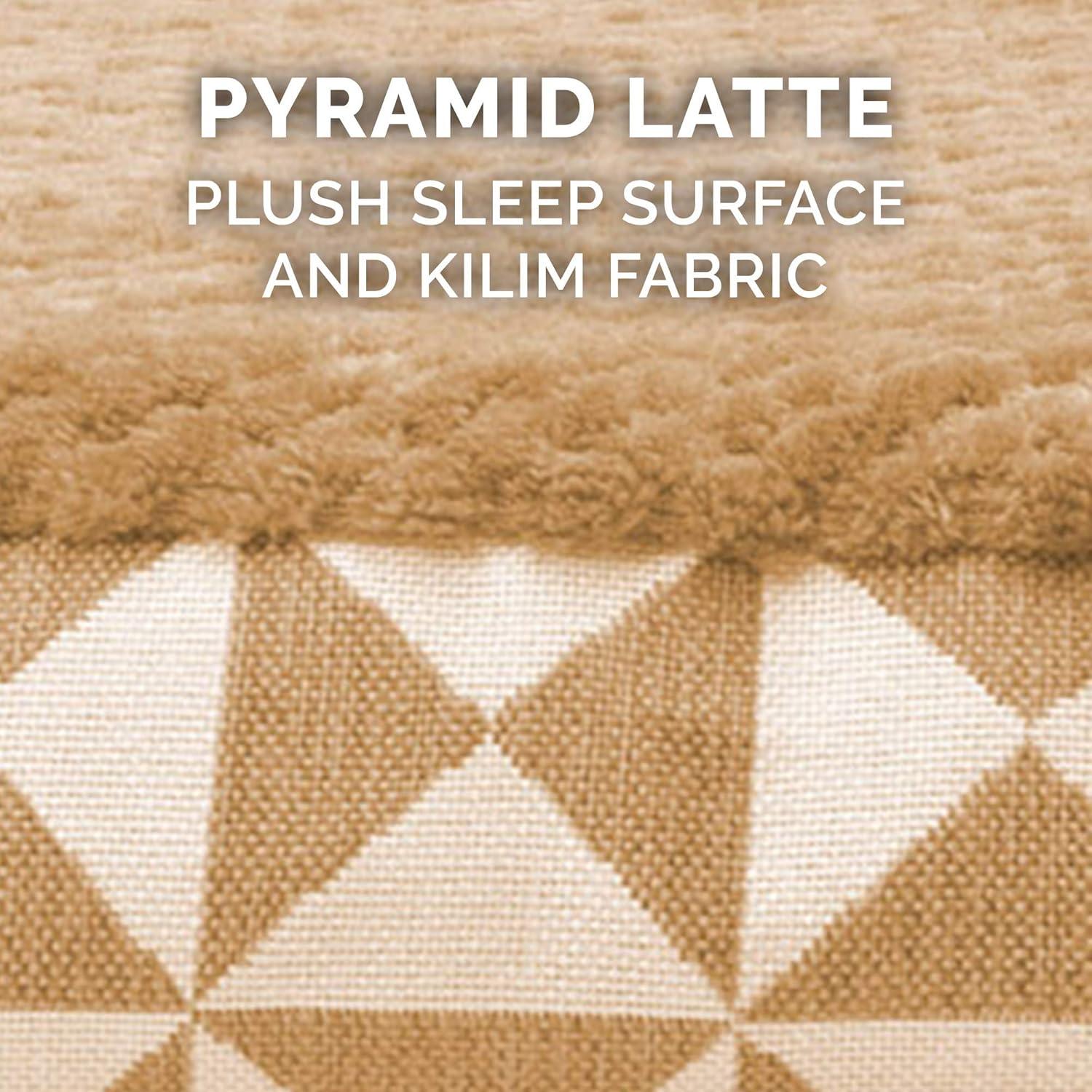 imageFurhaven Pillow Dog Bed for MediumSmall Dogs w Removable Washable Cover Ultra Plush Faux Fur ampamp Suede Mattress Cream MediumKilim Pyramid Latte