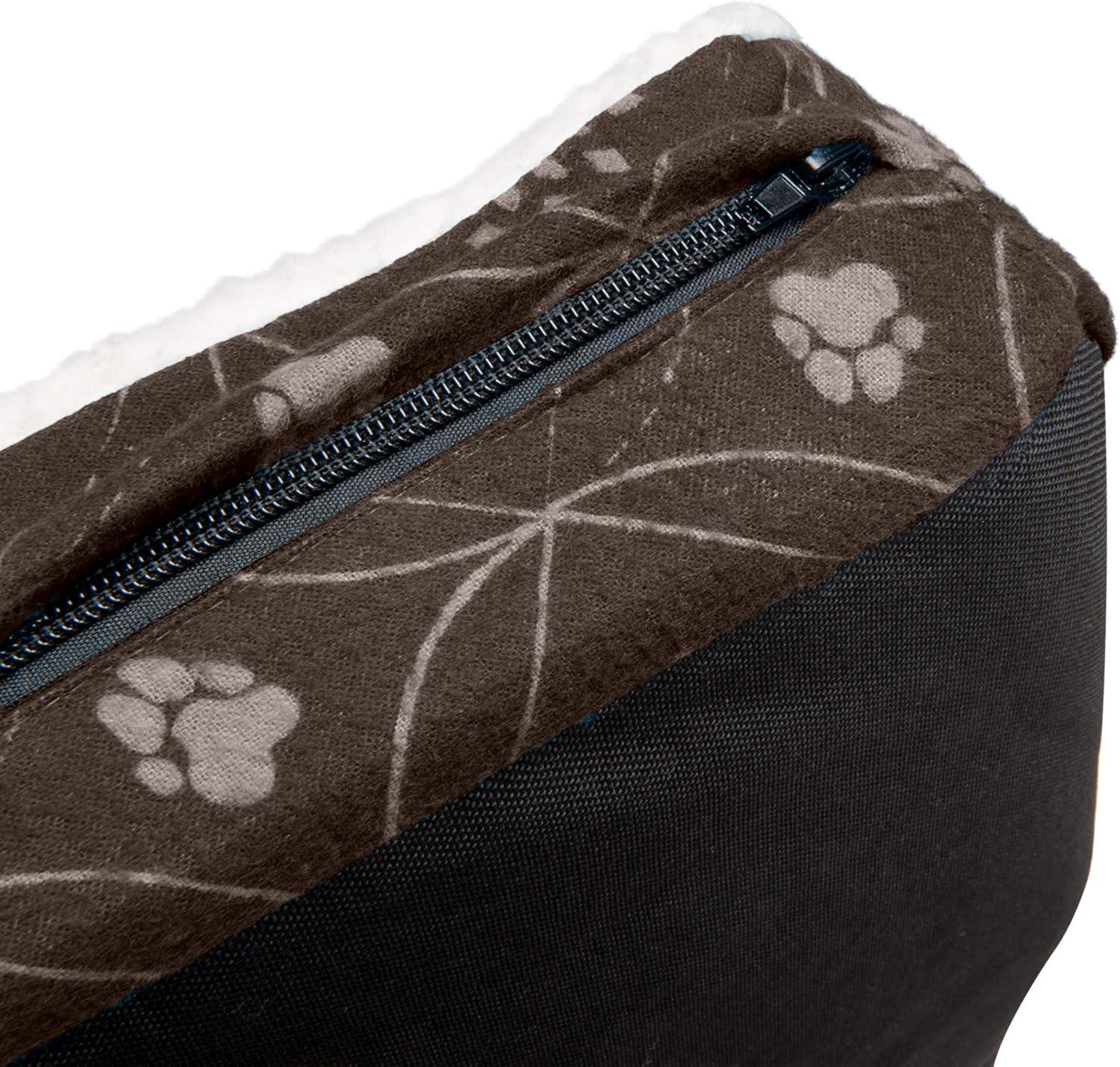 imageFurhaven Pillow Dog Bed for MediumSmall Dogs w Removable Washable Cover Ultra Plush Faux Fur ampamp Suede Mattress Cream MediumPaw Print Dark Espresso