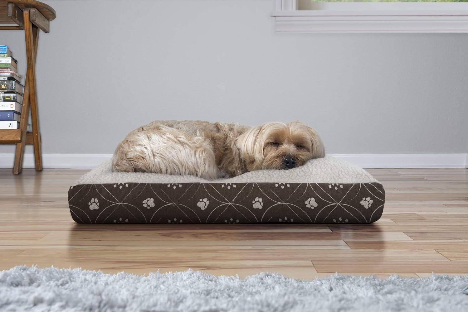 imageFurhaven Pillow Dog Bed for MediumSmall Dogs w Removable Washable Cover Ultra Plush Faux Fur ampamp Suede Mattress Cream MediumPaw Print Dark Espresso