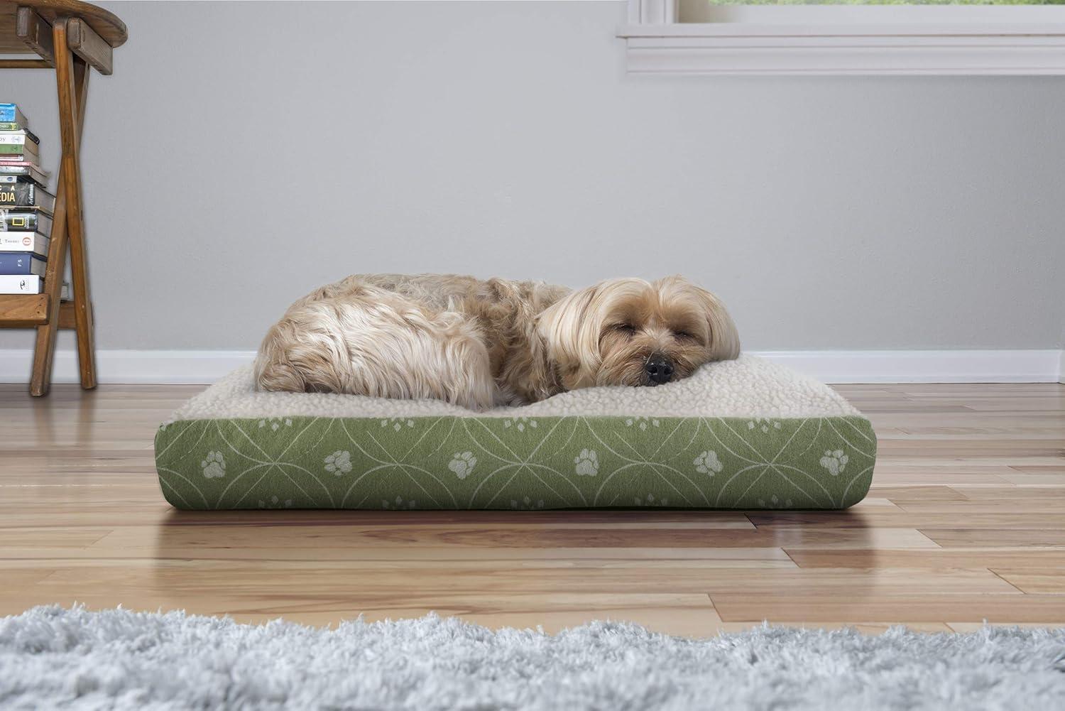 imageFurhaven Pillow Dog Bed for MediumSmall Dogs w Removable Washable Cover Ultra Plush Faux Fur ampamp Suede Mattress Cream MediumPaw Print Jade Green