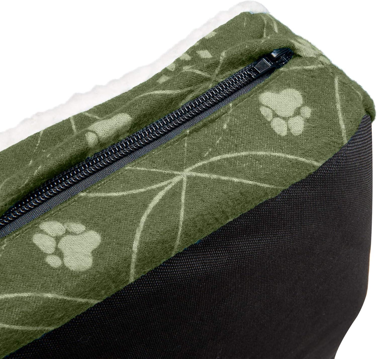 imageFurhaven Pillow Dog Bed for MediumSmall Dogs w Removable Washable Cover Ultra Plush Faux Fur ampamp Suede Mattress Cream MediumPaw Print Jade Green