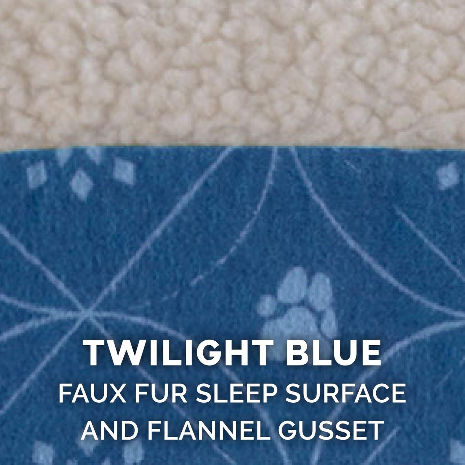 imageFurhaven Pillow Dog Bed for MediumSmall Dogs w Removable Washable Cover Ultra Plush Faux Fur ampamp Suede Mattress Cream MediumPaw Print Twilight Blue