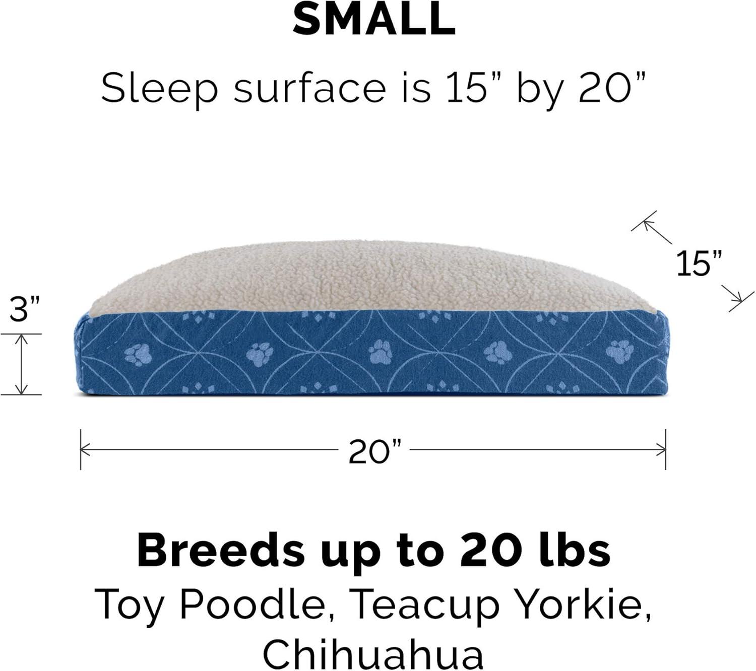 imageFurhaven Pillow Dog Bed for MediumSmall Dogs w Removable Washable Cover Ultra Plush Faux Fur ampamp Suede Mattress Cream MediumPaw Print Twilight Blue