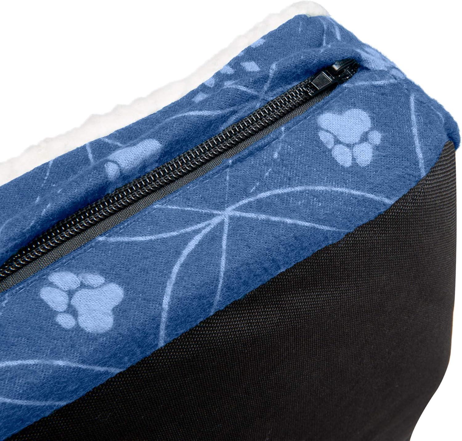 imageFurhaven Pillow Dog Bed for MediumSmall Dogs w Removable Washable Cover Ultra Plush Faux Fur ampamp Suede Mattress Cream MediumPaw Print Twilight Blue