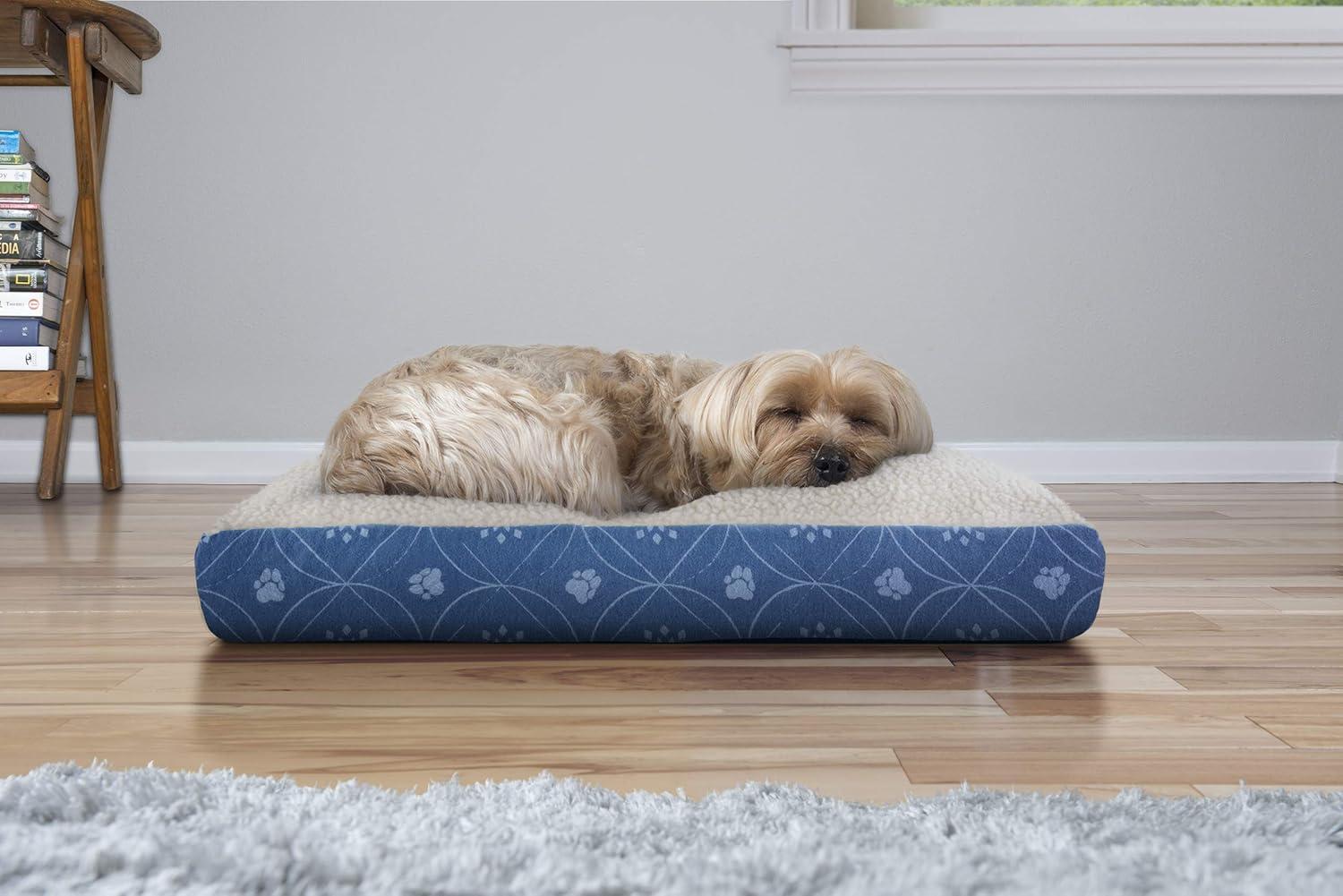 imageFurhaven Pillow Dog Bed for MediumSmall Dogs w Removable Washable Cover Ultra Plush Faux Fur ampamp Suede Mattress Cream MediumPaw Print Twilight Blue