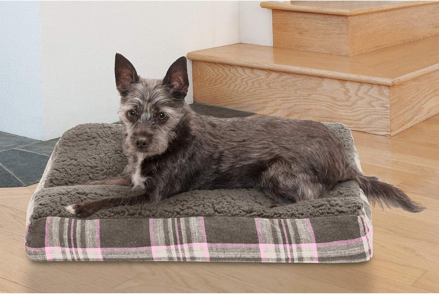imageFurhaven Pillow Dog Bed for MediumSmall Dogs w Removable Washable Cover Ultra Plush Faux Fur ampamp Suede Mattress Cream MediumPlaid Java Brown