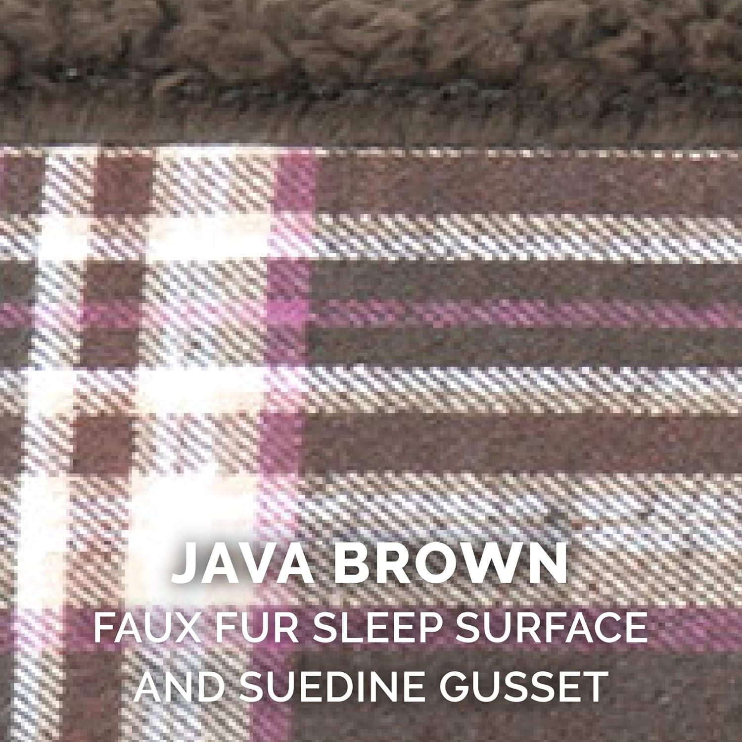imageFurhaven Pillow Dog Bed for MediumSmall Dogs w Removable Washable Cover Ultra Plush Faux Fur ampamp Suede Mattress Cream MediumPlaid Java Brown