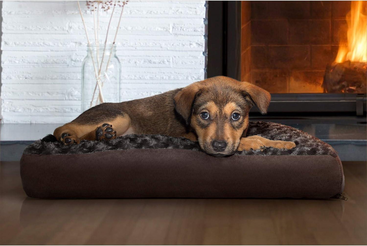 imageFurhaven Pillow Dog Bed for MediumSmall Dogs w Removable Washable Cover Ultra Plush Faux Fur ampamp Suede Mattress Cream MediumPlush Chocolate