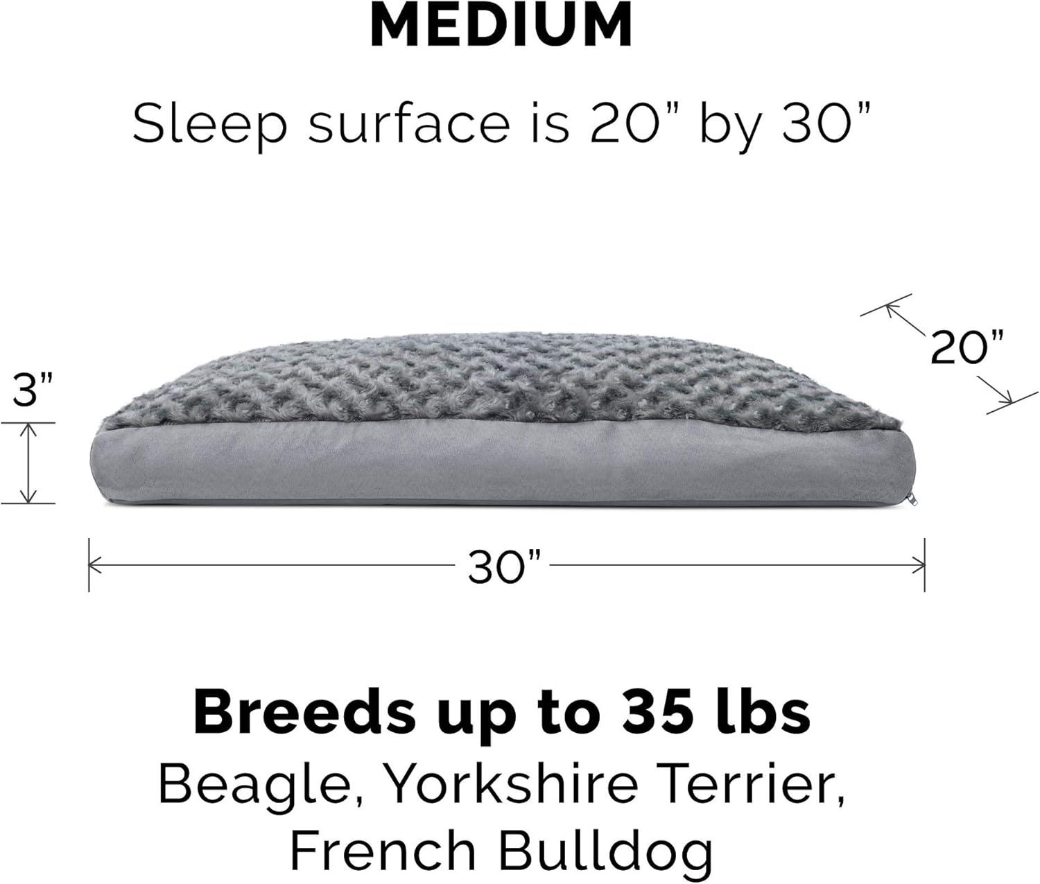 imageFurhaven Pillow Dog Bed for MediumSmall Dogs w Removable Washable Cover Ultra Plush Faux Fur ampamp Suede Mattress Cream MediumPlush Gray