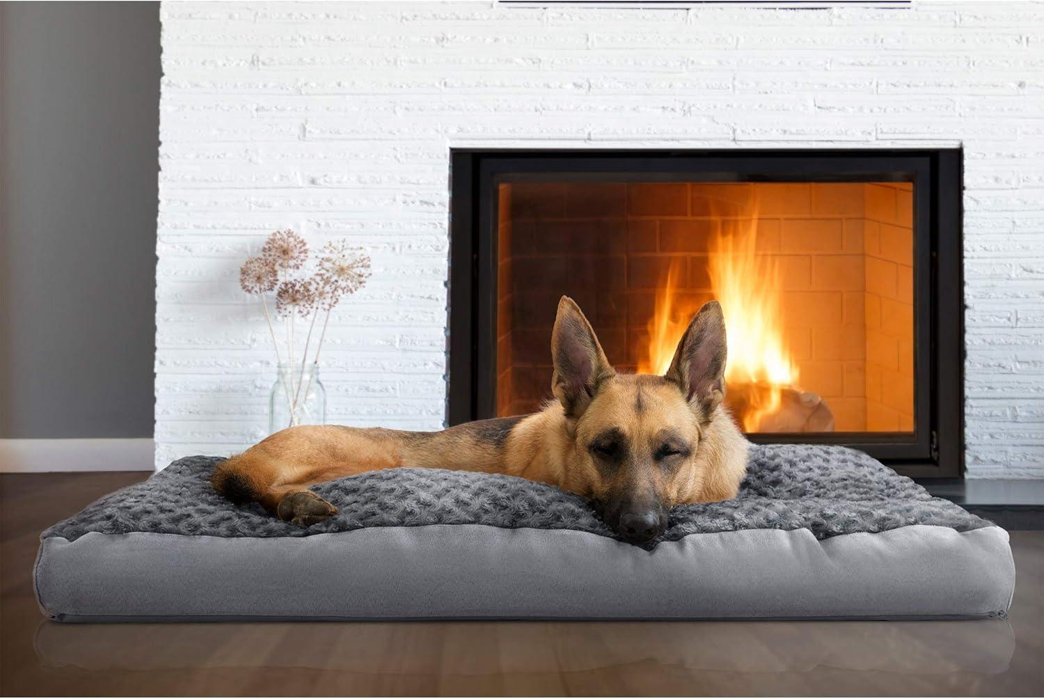 imageFurhaven Pillow Dog Bed for MediumSmall Dogs w Removable Washable Cover Ultra Plush Faux Fur ampamp Suede Mattress Cream MediumPlush Gray