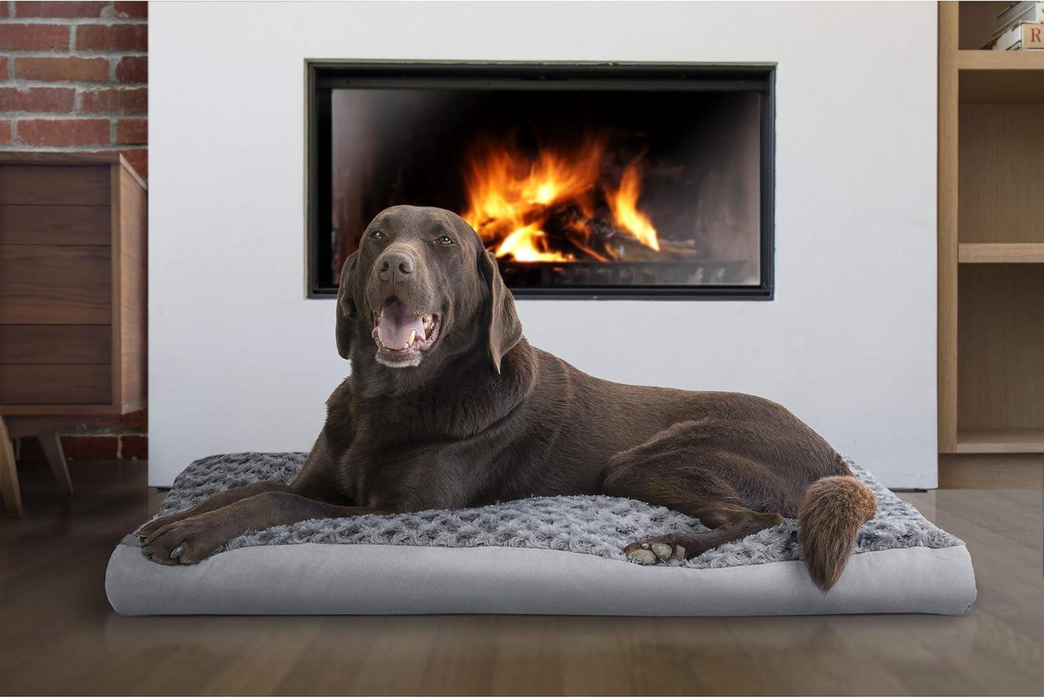 imageFurhaven Pillow Dog Bed for MediumSmall Dogs w Removable Washable Cover Ultra Plush Faux Fur ampamp Suede Mattress Cream MediumPlush Gray