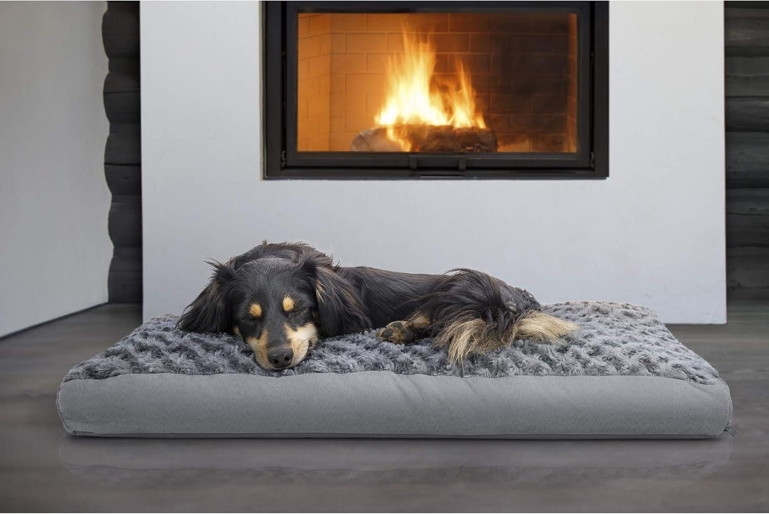 imageFurhaven Pillow Dog Bed for MediumSmall Dogs w Removable Washable Cover Ultra Plush Faux Fur ampamp Suede Mattress Cream MediumPlush Gray
