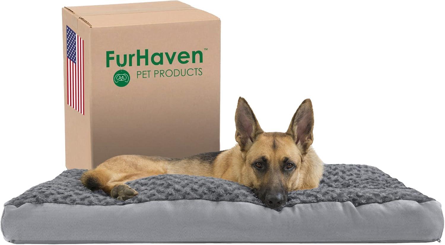 imageFurhaven Pillow Dog Bed for MediumSmall Dogs w Removable Washable Cover Ultra Plush Faux Fur ampamp Suede Mattress Cream MediumPlush Gray