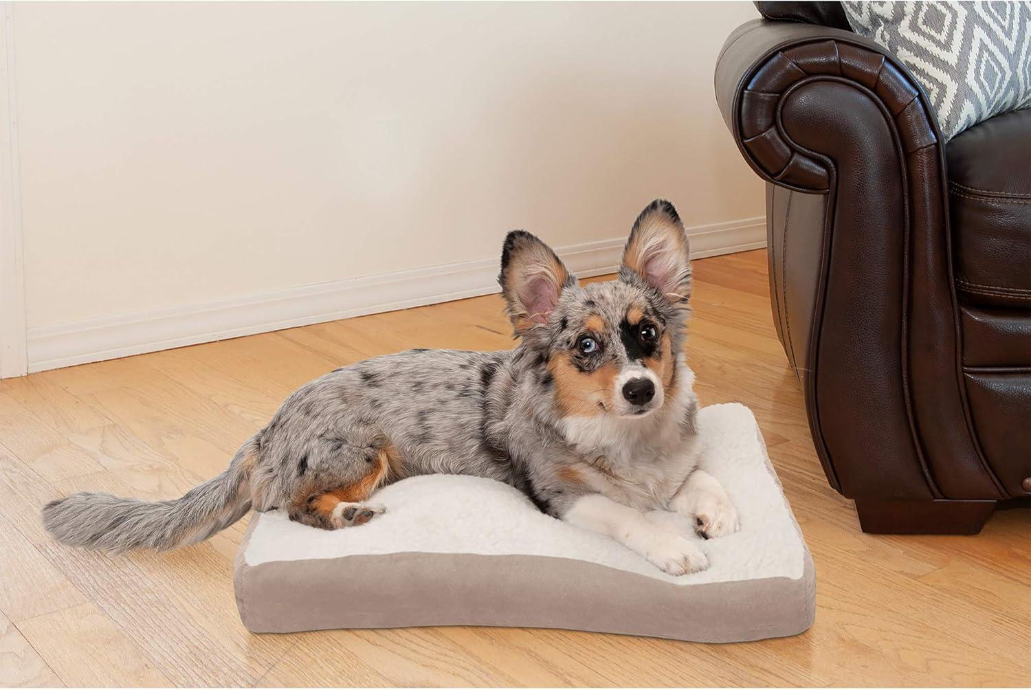 imageFurhaven Pillow Dog Bed for MediumSmall Dogs w Removable Washable Cover Ultra Plush Faux Fur ampamp Suede Mattress Cream MediumSherpa Suede Clay