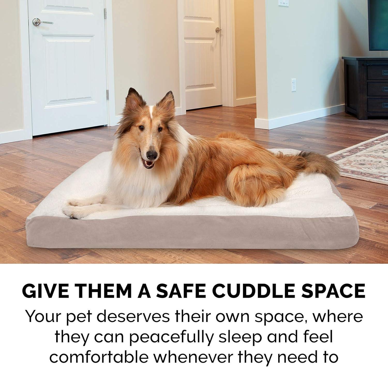 imageFurhaven Pillow Dog Bed for MediumSmall Dogs w Removable Washable Cover Ultra Plush Faux Fur ampamp Suede Mattress Cream MediumSherpa Suede Clay
