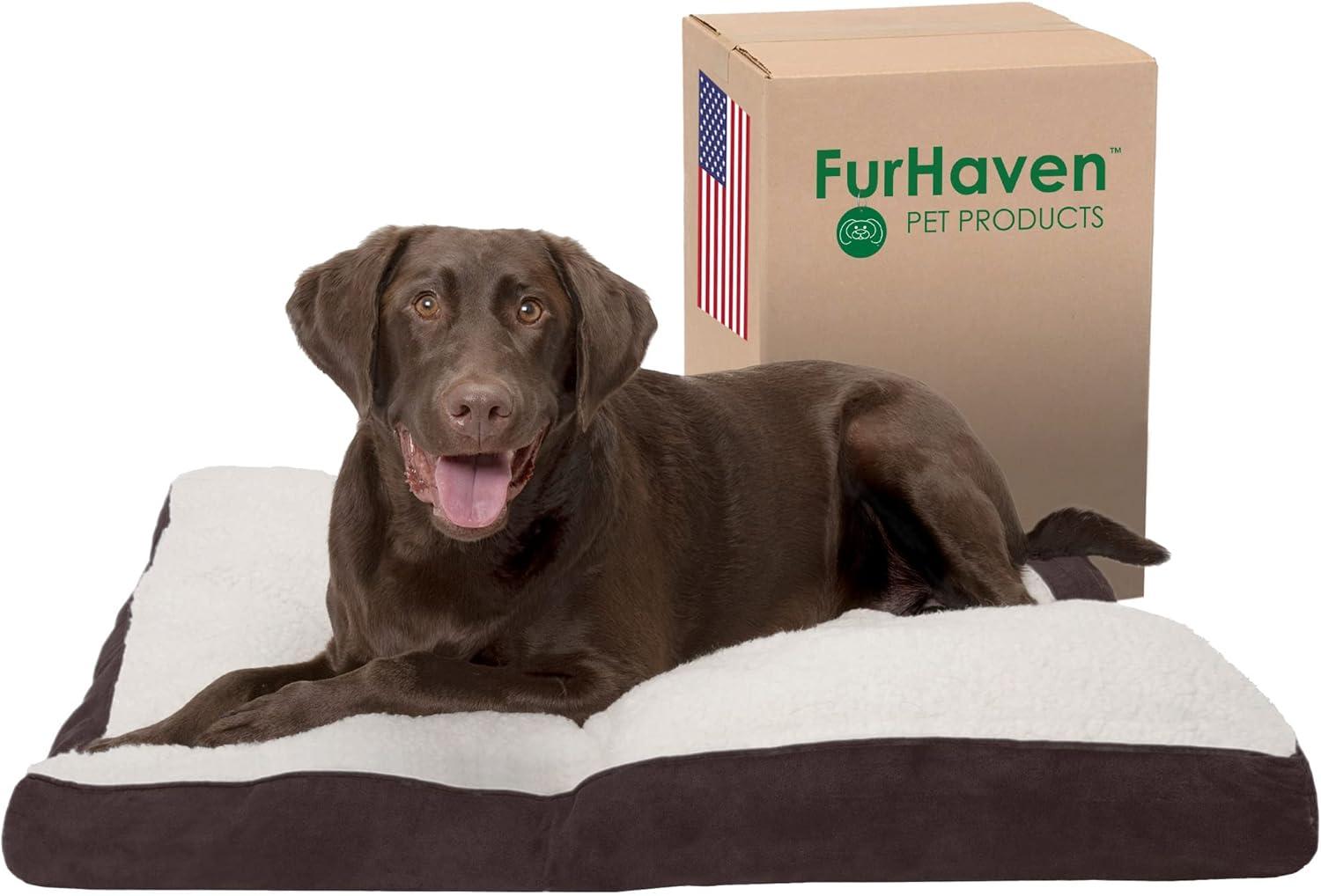 imageFurhaven Pillow Dog Bed for MediumSmall Dogs w Removable Washable Cover Ultra Plush Faux Fur ampamp Suede Mattress Cream MediumSherpa Suede Espresso