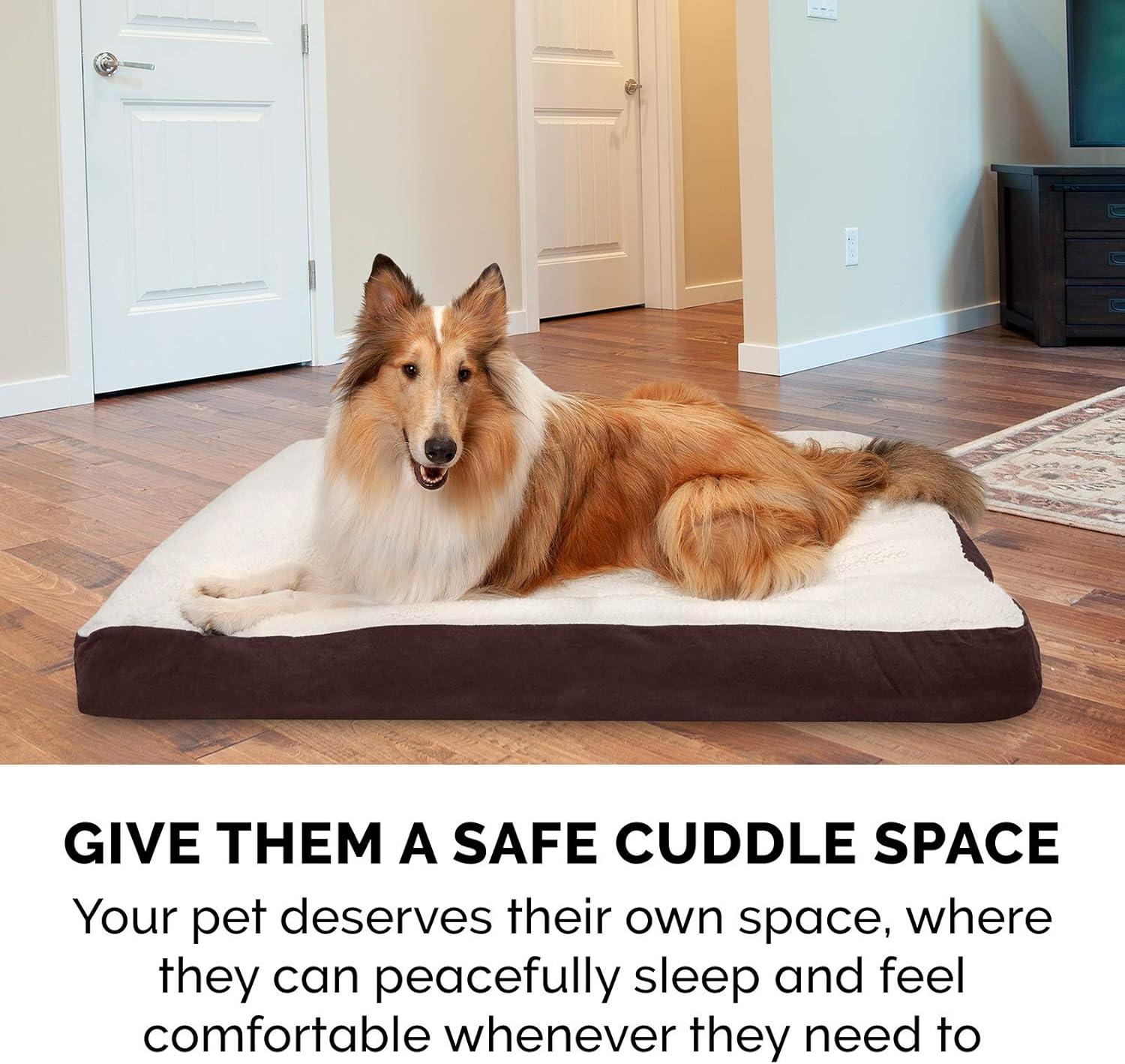 imageFurhaven Pillow Dog Bed for MediumSmall Dogs w Removable Washable Cover Ultra Plush Faux Fur ampamp Suede Mattress Cream MediumSherpa Suede Espresso