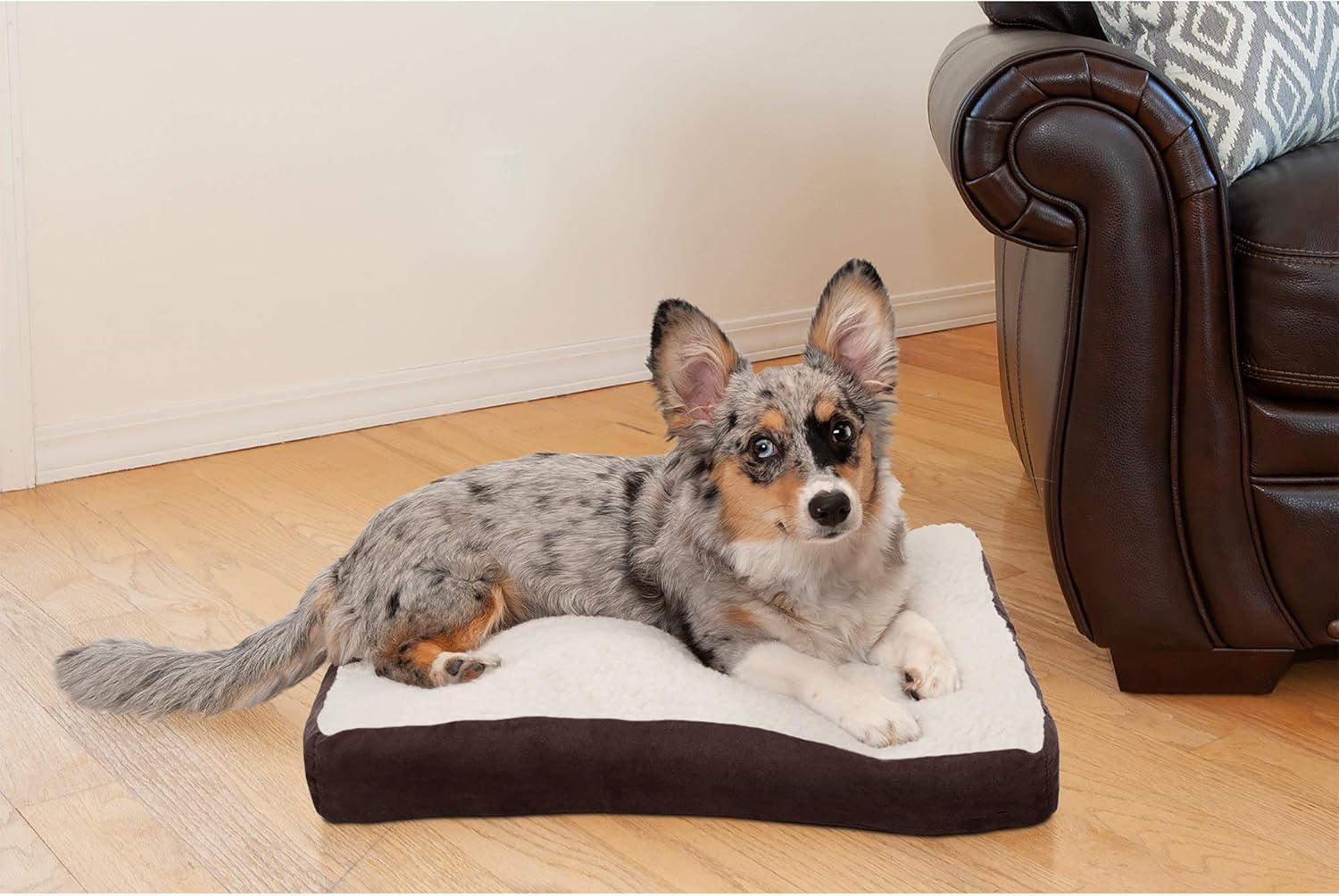 imageFurhaven Pillow Dog Bed for MediumSmall Dogs w Removable Washable Cover Ultra Plush Faux Fur ampamp Suede Mattress Cream MediumSherpa Suede Espresso