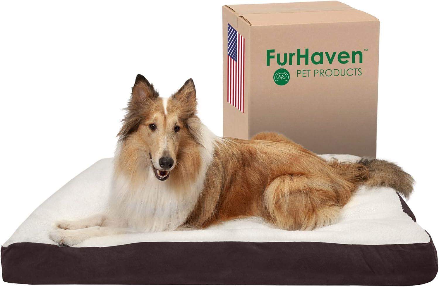 imageFurhaven Pillow Dog Bed for MediumSmall Dogs w Removable Washable Cover Ultra Plush Faux Fur ampamp Suede Mattress Cream MediumSherpa Suede Espresso
