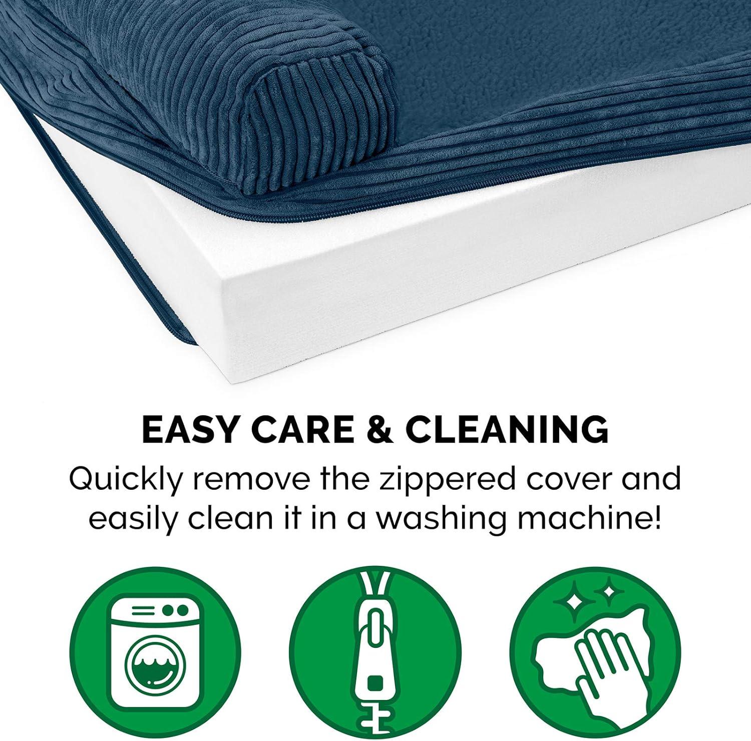 imageFurhaven Replacement Dog Bed Cover Berber ampamp Suede Blanket Top Mattress Machine Washable Espresso LargeChaise Fleece Corduroy Navy Blue