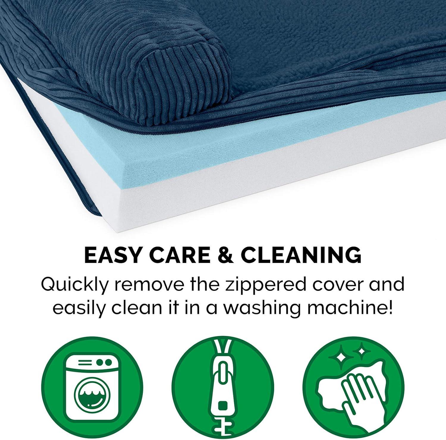 imageFurhaven Replacement Dog Bed Cover Berber ampamp Suede Blanket Top Mattress Machine Washable Espresso LargeChaise Fleece Corduroy Navy Blue