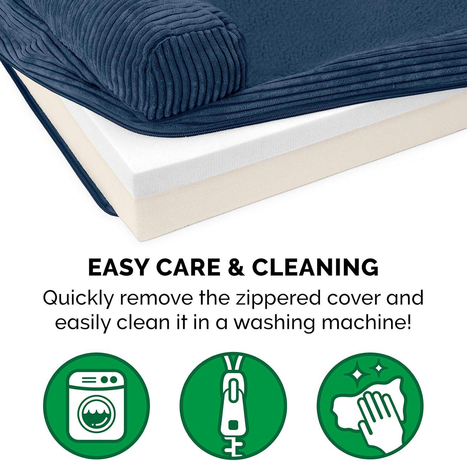 imageFurhaven Replacement Dog Bed Cover Berber ampamp Suede Blanket Top Mattress Machine Washable Espresso LargeChaise Fleece Corduroy Navy Blue
