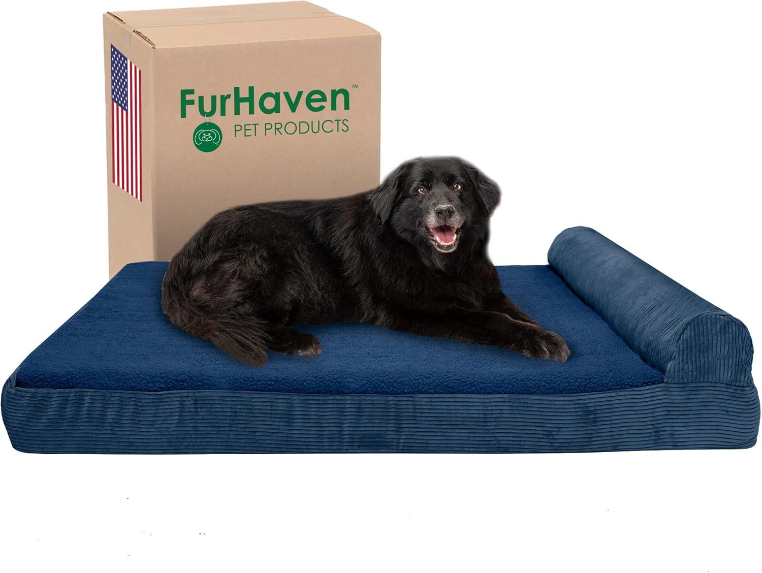 imageFurhaven Replacement Dog Bed Cover Berber ampamp Suede Blanket Top Mattress Machine Washable Espresso LargeChaise Fleece Corduroy Navy Blue
