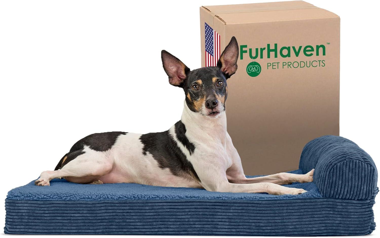 imageFurhaven Replacement Dog Bed Cover Berber ampamp Suede Blanket Top Mattress Machine Washable Espresso LargeChaise Fleece Corduroy Navy Blue
