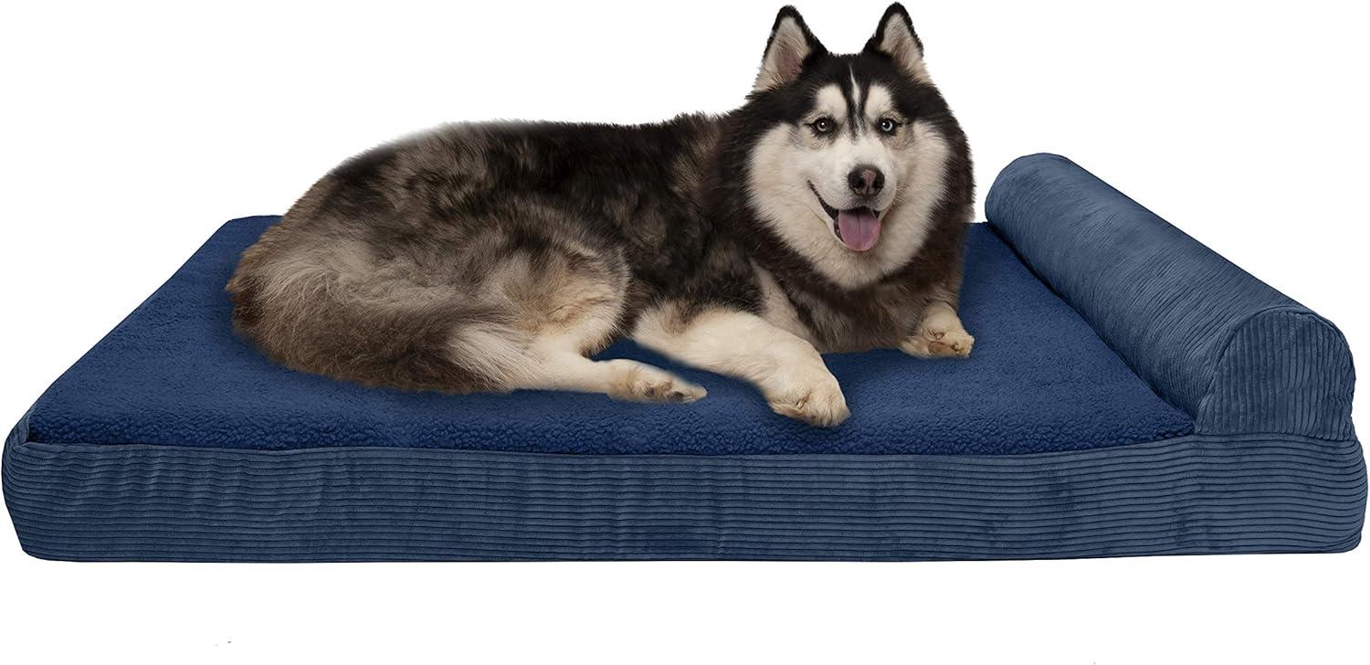 imageFurhaven Replacement Dog Bed Cover Berber ampamp Suede Blanket Top Mattress Machine Washable Espresso LargeChaise Fleece Corduroy Navy Blue