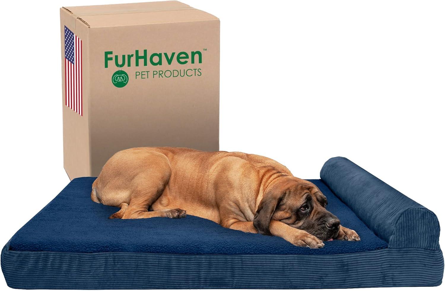 imageFurhaven Replacement Dog Bed Cover Berber ampamp Suede Blanket Top Mattress Machine Washable Espresso LargeChaise Fleece Corduroy Navy Blue