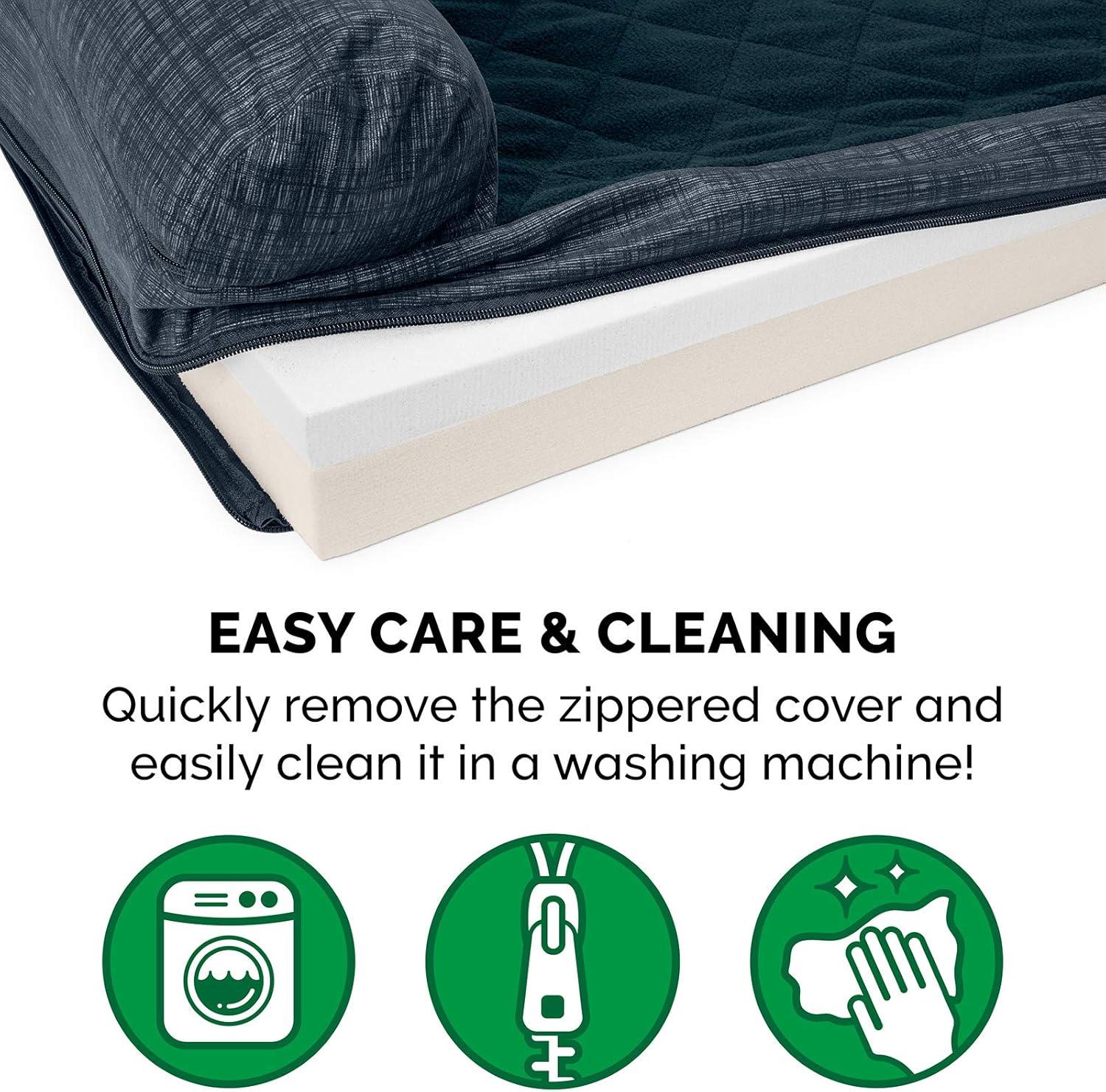 imageFurhaven Replacement Dog Bed Cover Berber ampamp Suede Blanket Top Mattress Machine Washable Espresso LargeChaise Quilted Fleece Print Suede Dk Blue