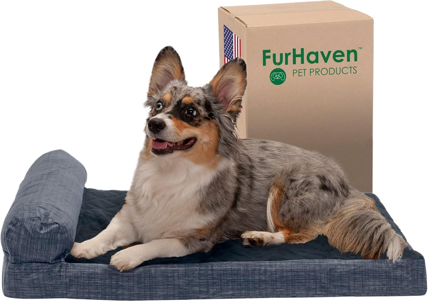 imageFurhaven Replacement Dog Bed Cover Berber ampamp Suede Blanket Top Mattress Machine Washable Espresso LargeChaise Quilted Fleece Print Suede Dk Blue