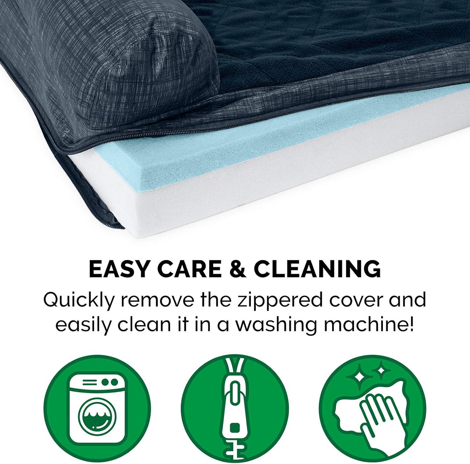 imageFurhaven Replacement Dog Bed Cover Berber ampamp Suede Blanket Top Mattress Machine Washable Espresso LargeChaise Quilted Fleece Print Suede Dk Blue